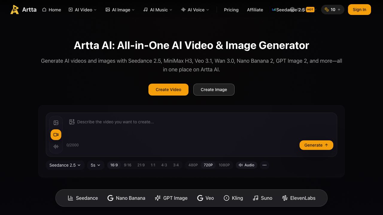 Artta AI 网站截图