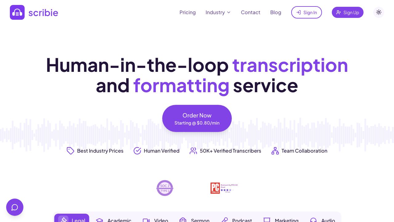 Scribie website screenshot