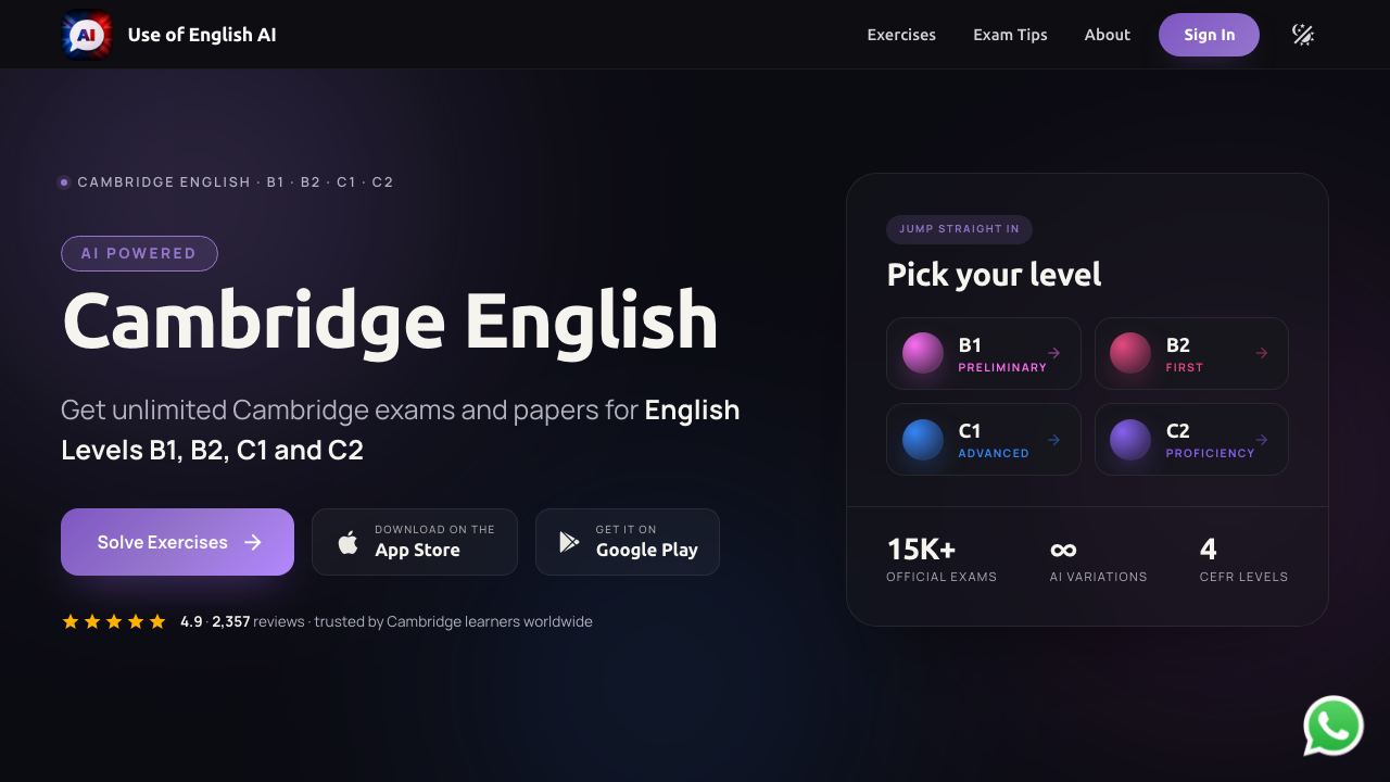 Use of English AI website screenshot