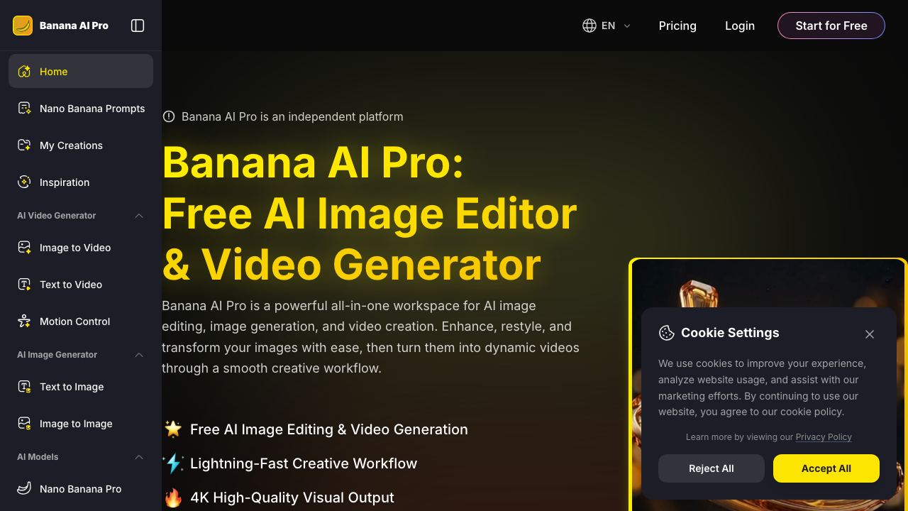 Nano Banana Pro AI Image Editor 网站截图