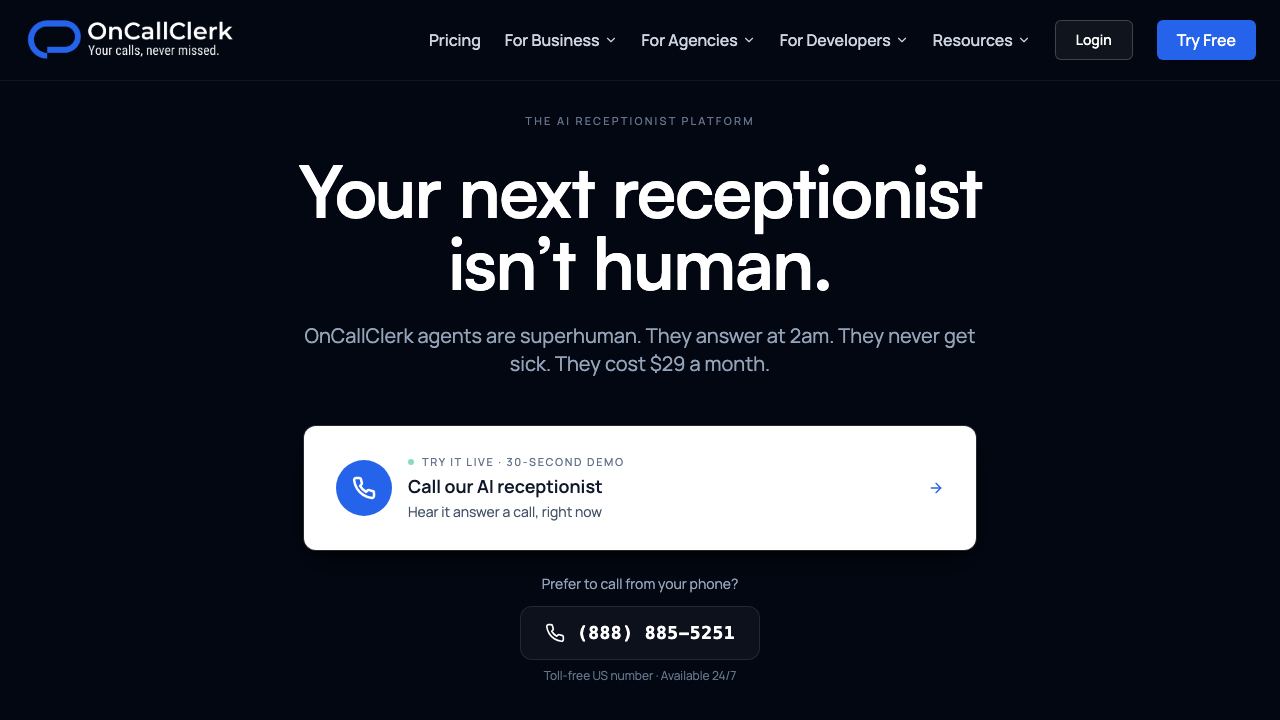 OnCallClerk website screenshot