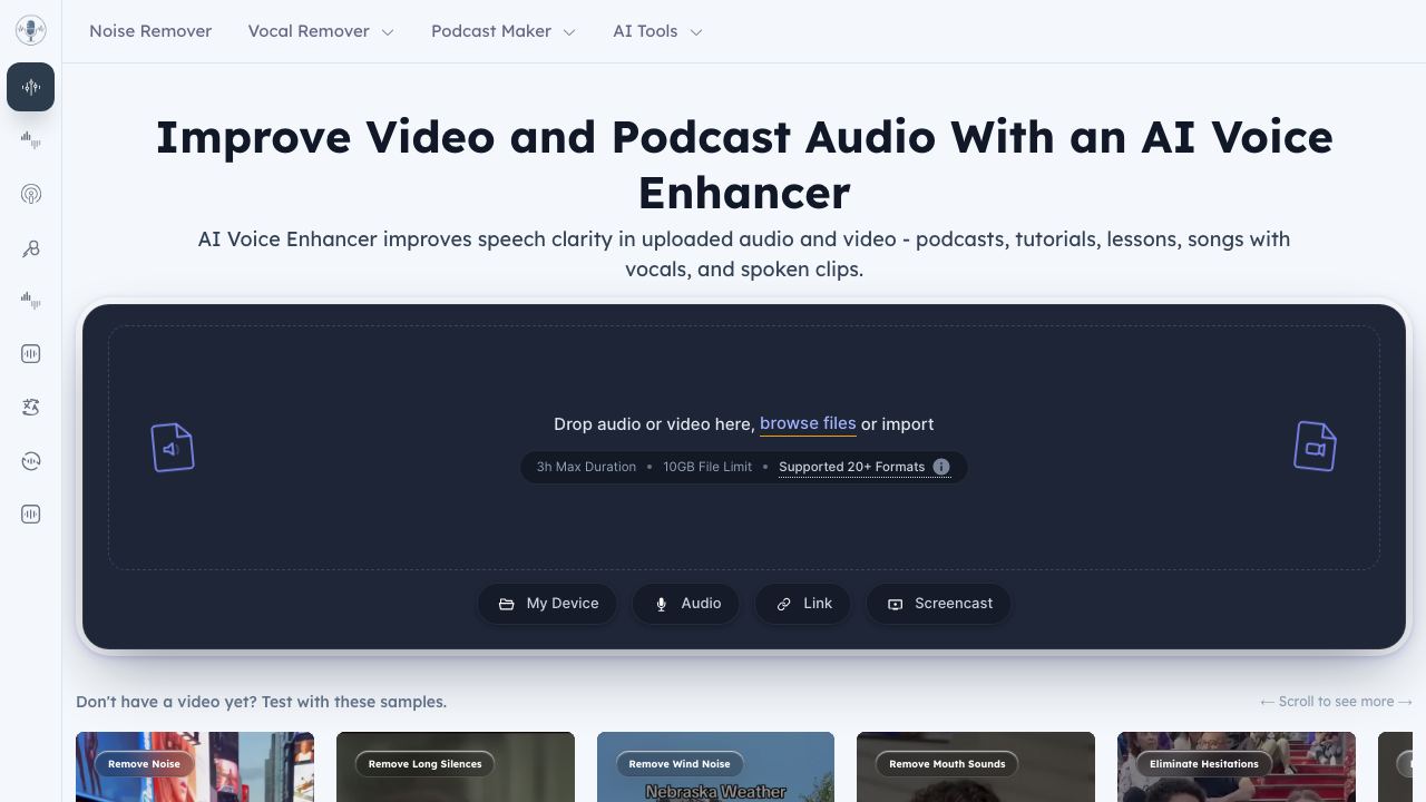 AI Voice Enhancer website screenshot