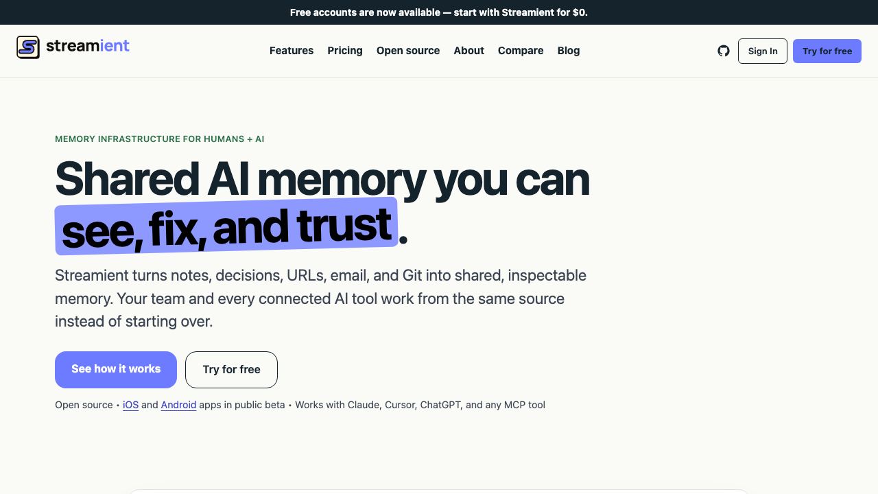 Streamient website screenshot