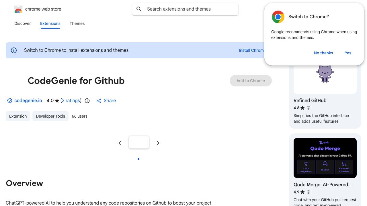 CodeGenie for Github website screenshot