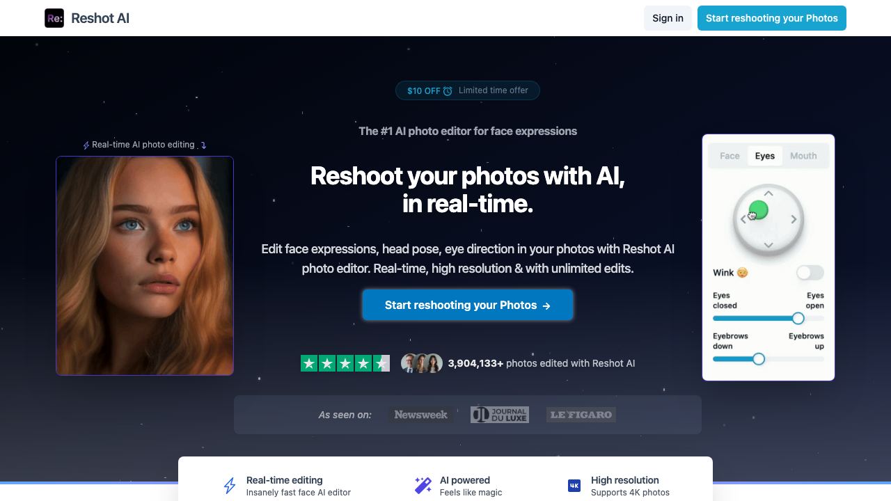 Reshot AI website screenshot