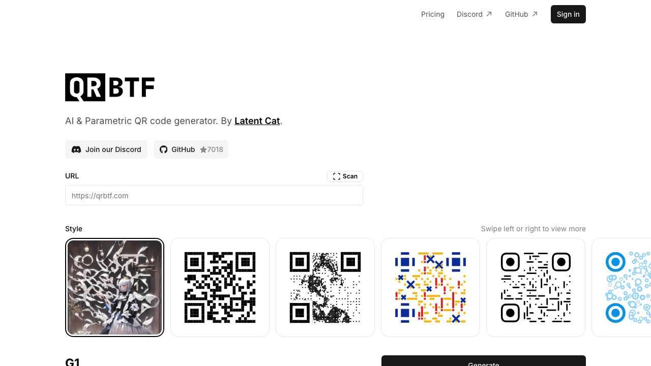 QRBTF - AI QR Code Generator 网站截图