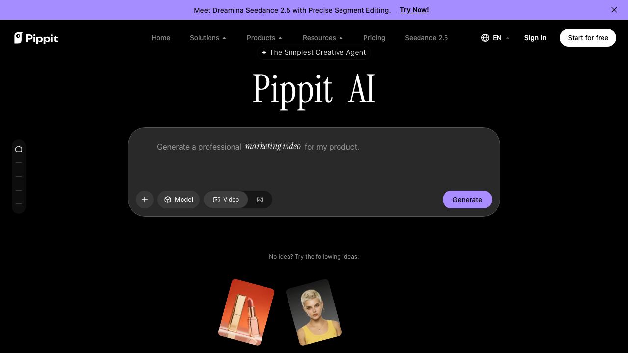 Pippit AI 网站截图