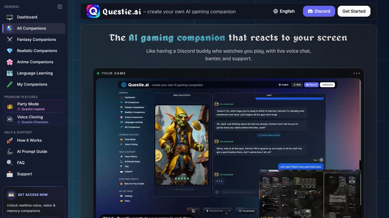 Questie AI website screenshot
