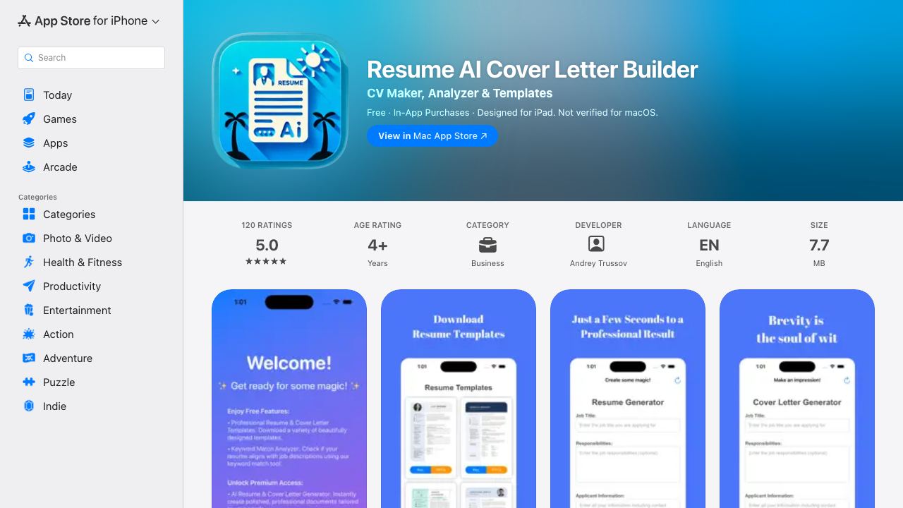 Resume AI Generator website screenshot