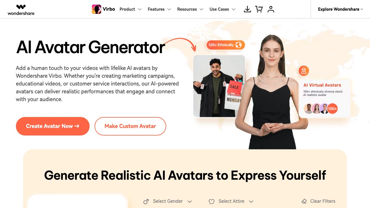 AI Virtual Avatars By Wondershare 网站截图