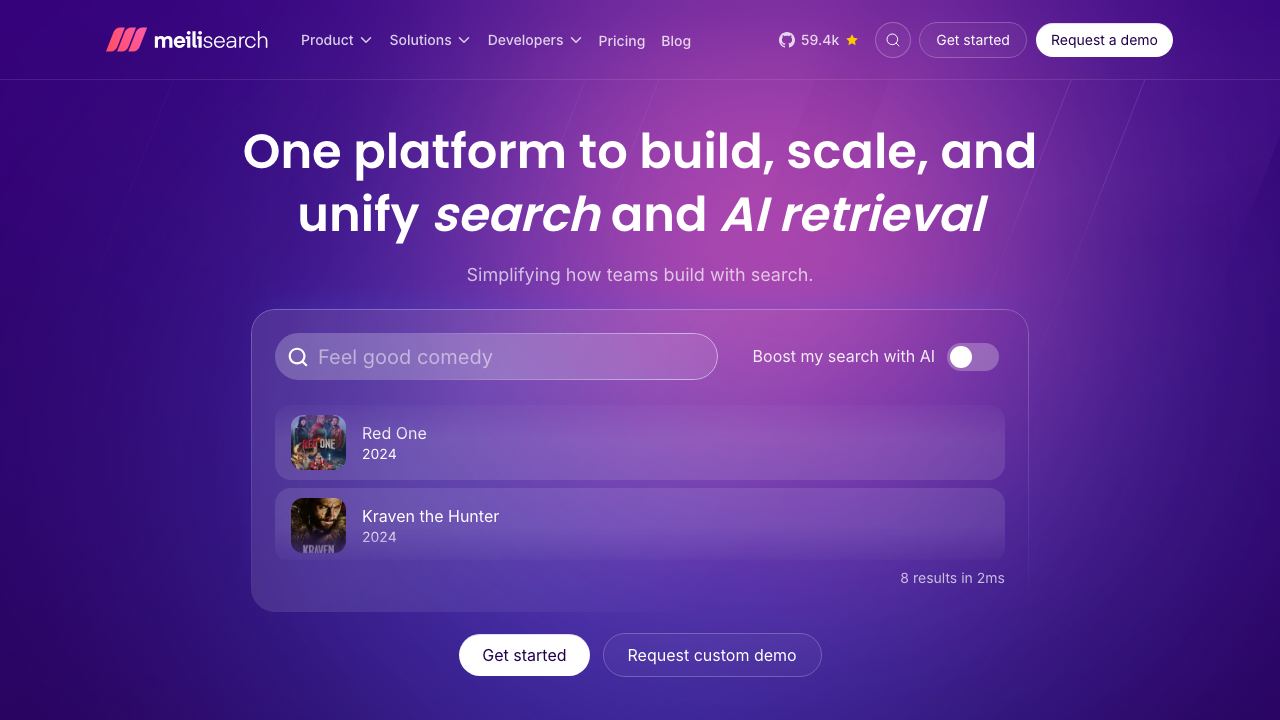 Meilisearch website screenshot