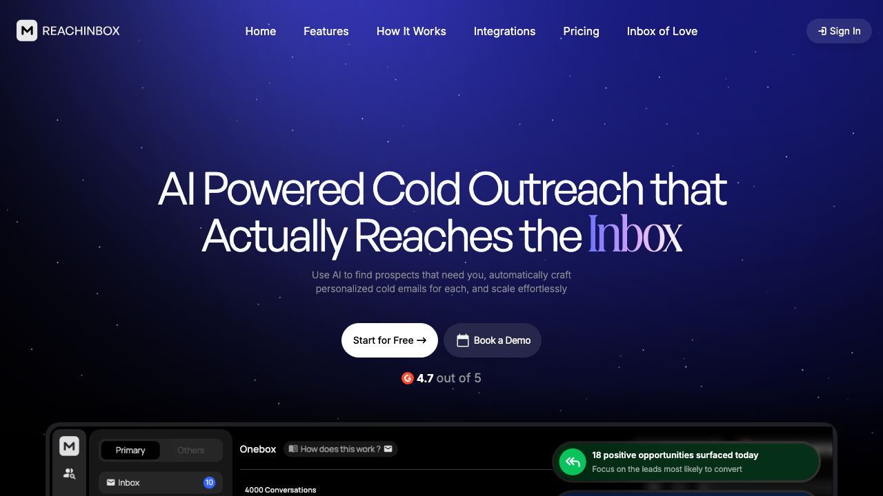 ReachInbox website screenshot