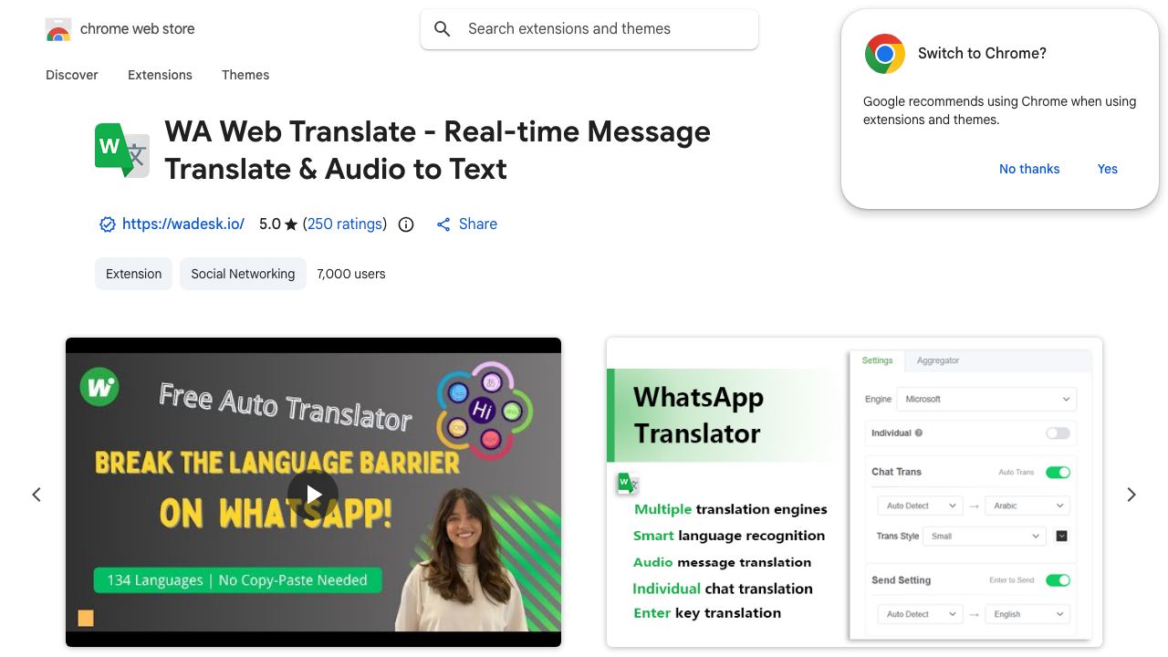 Auto WhatsApp Translator - AI Online Translator website screenshot