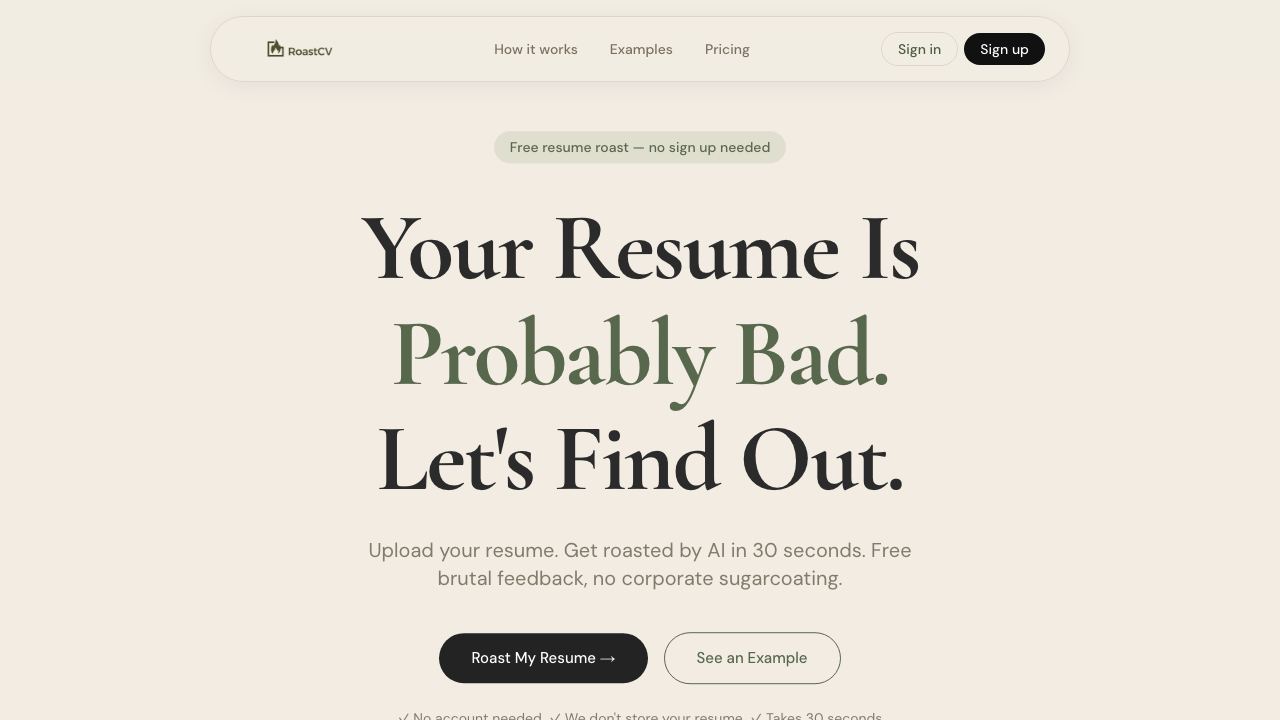 RoastCV website screenshot