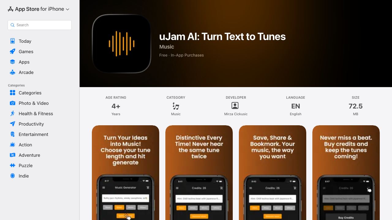 uJam AI: Turn Text to Tunes 网站截图