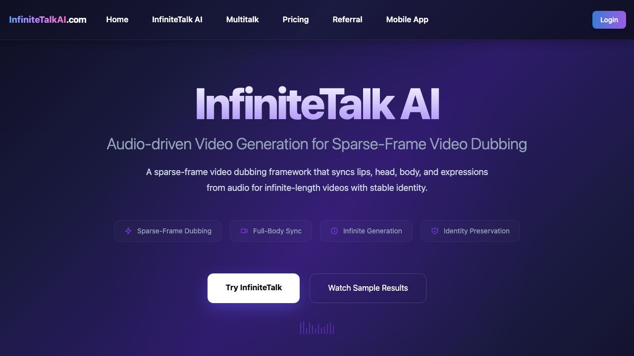 Infinite Talk AI website screenshot