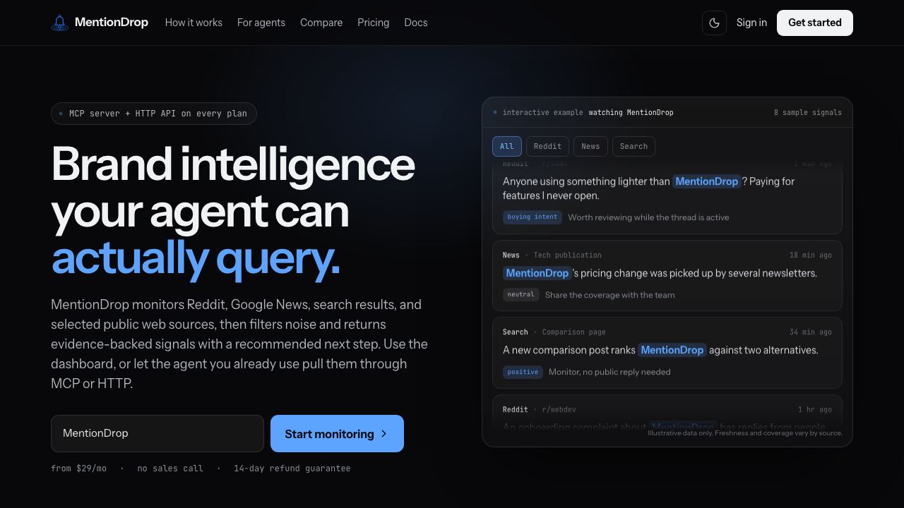 MentionDrop website screenshot