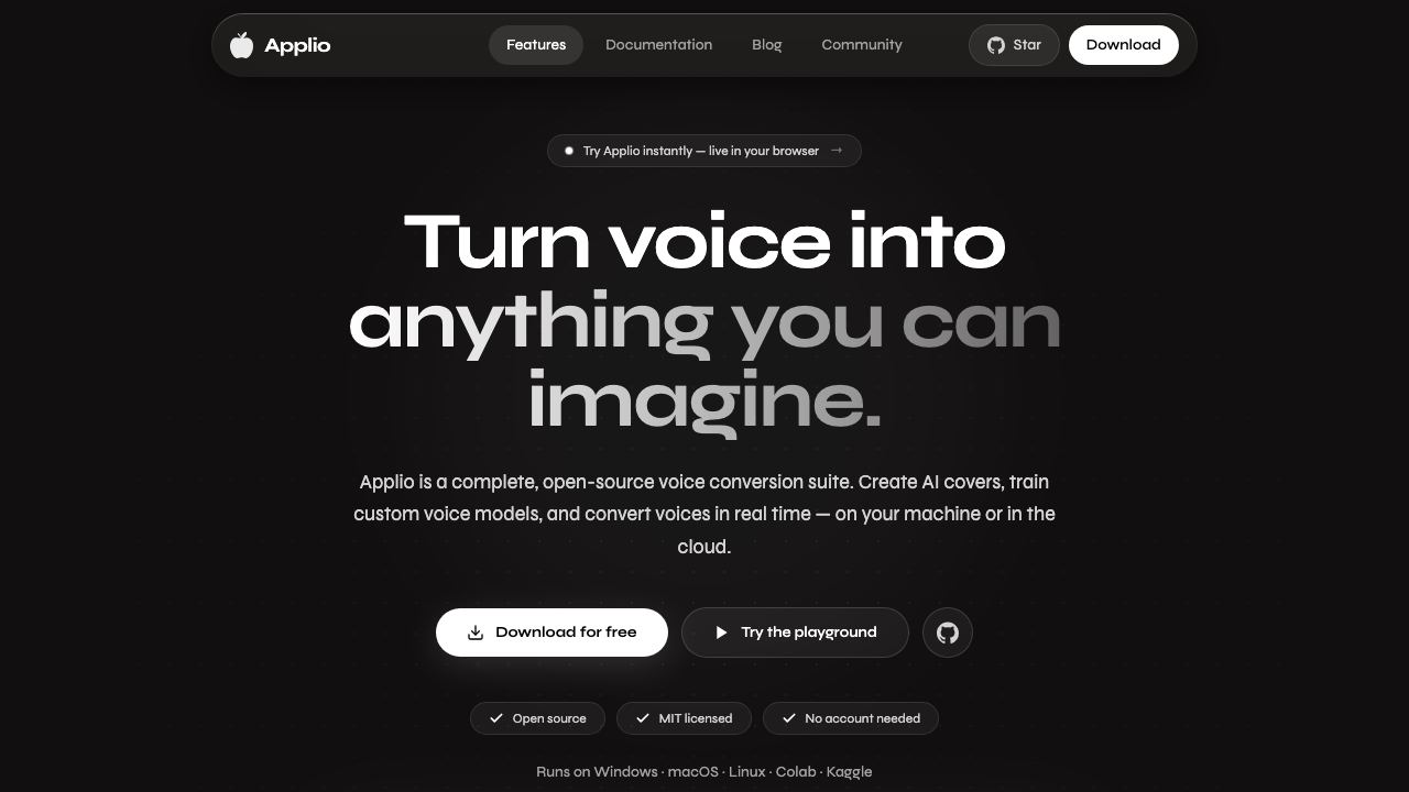 Applio website screenshot