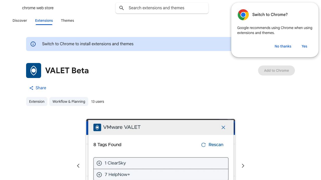 VALET Beta website screenshot
