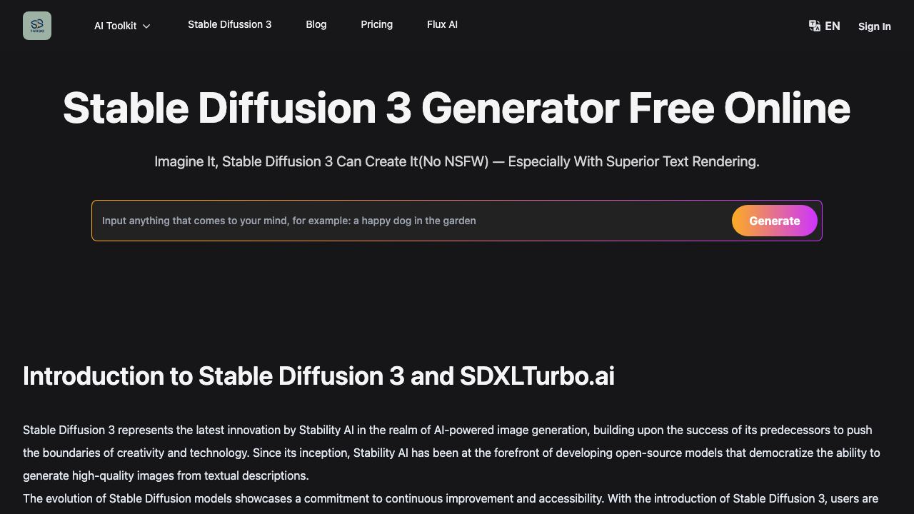 Stable Diffusion 3 Free Online website screenshot