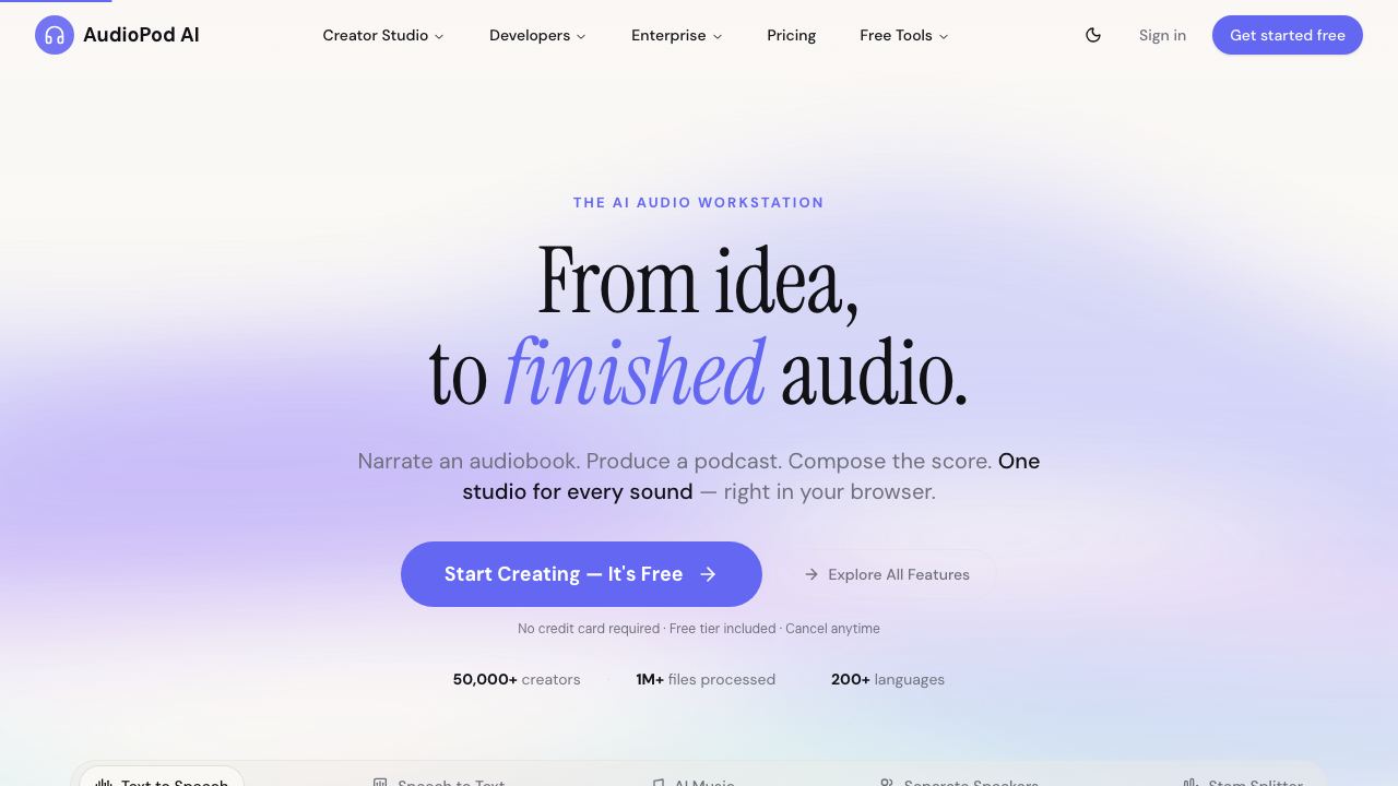 AudioPod AI 网站截图