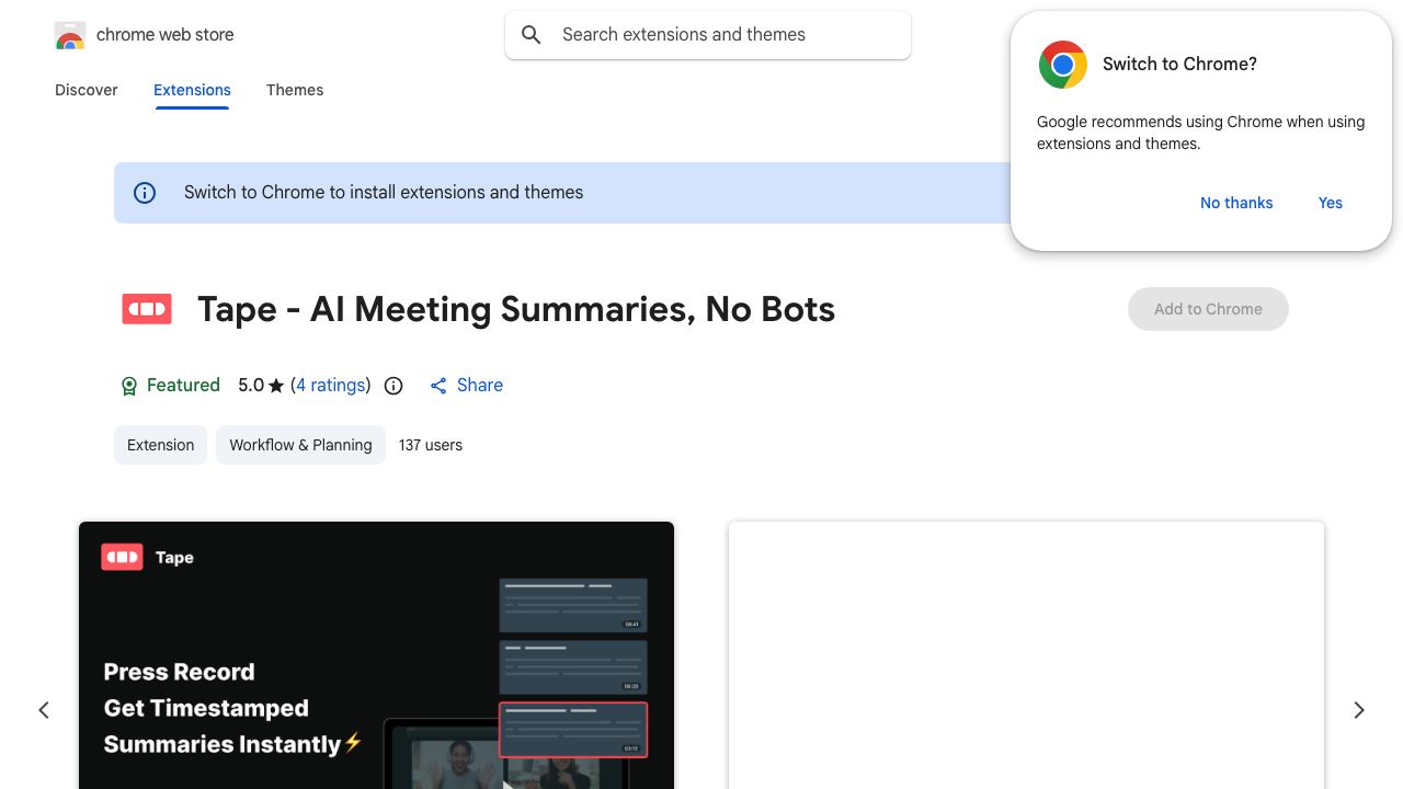 Tape - AI Meeting Summaries, No Bots website screenshot