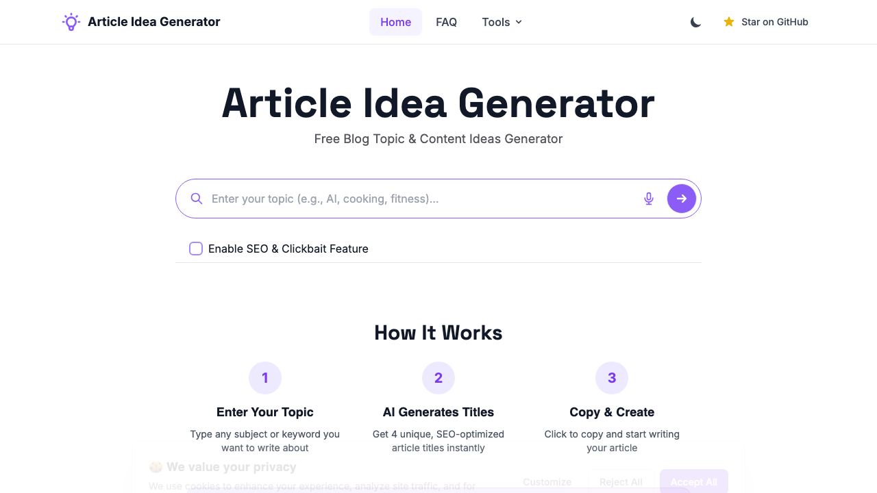 Article Idea Generator 网站截图