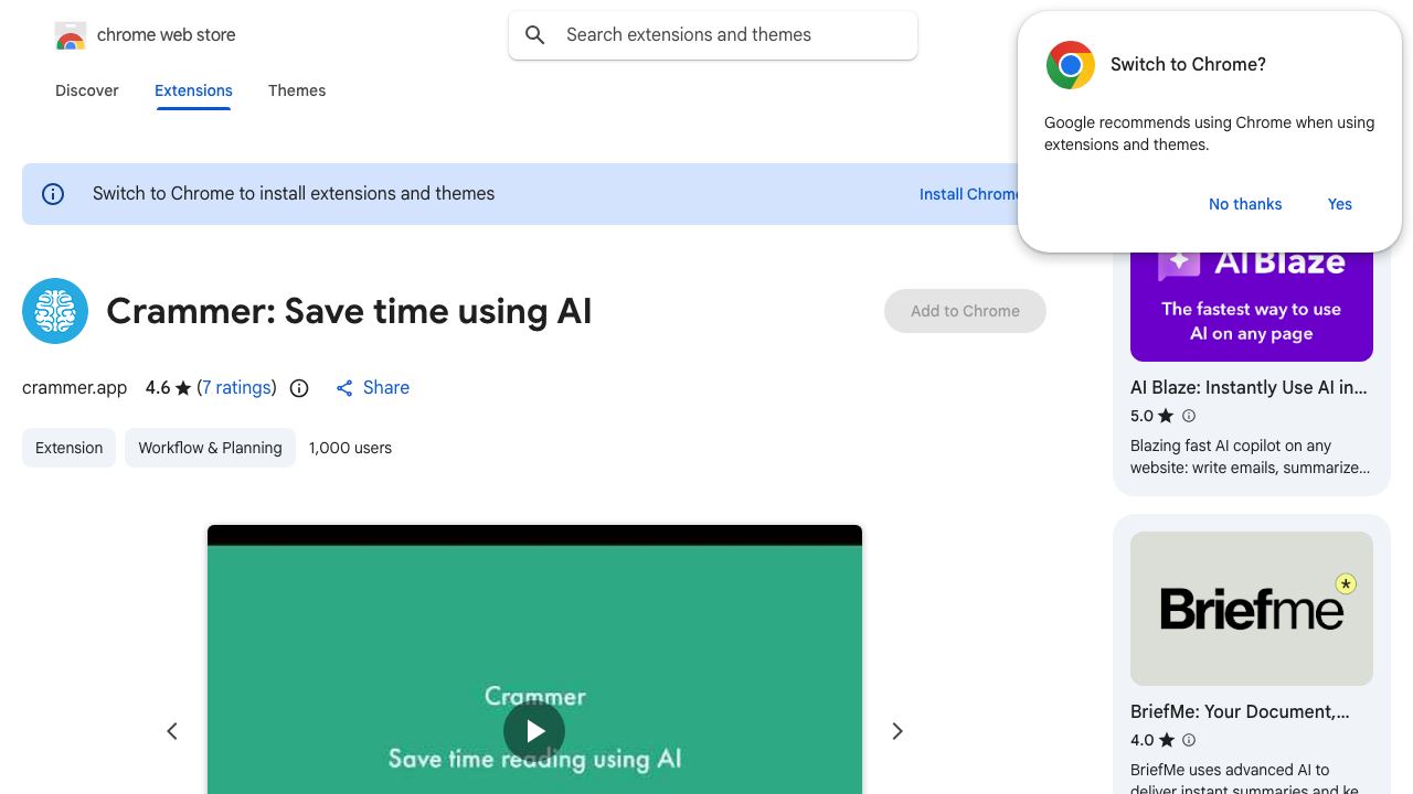 Crammer: Save time using AI 网站截图