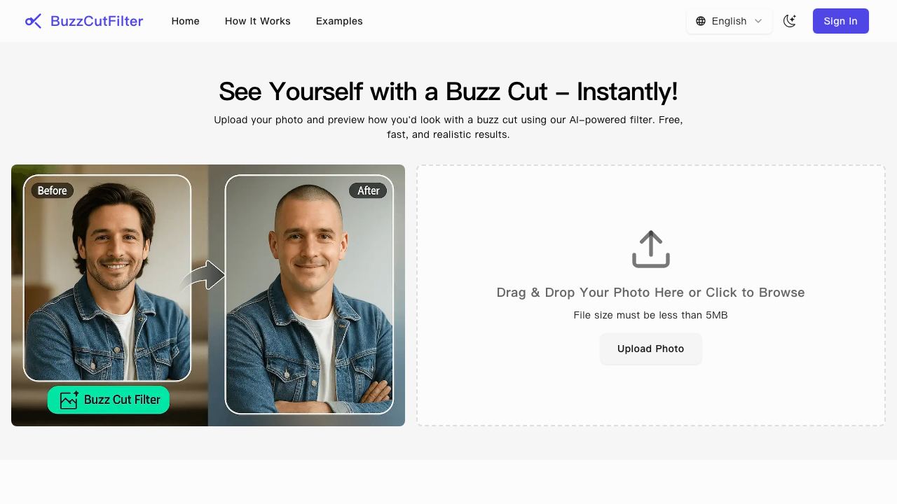Buzz Cut Filter website screenshot
