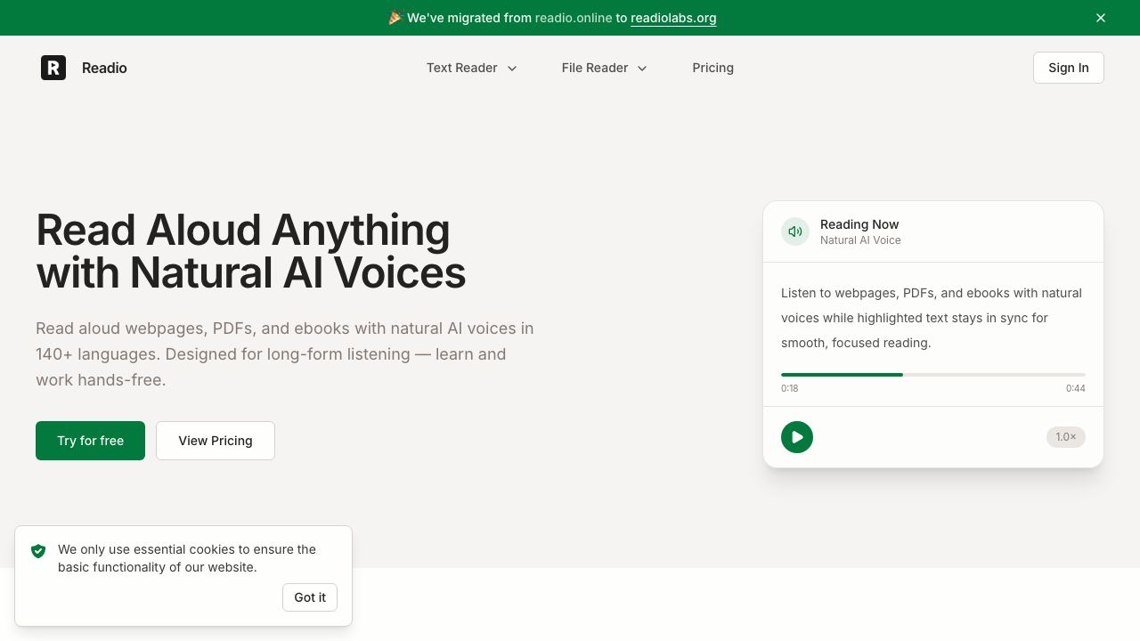 Readio - 1 website screenshot