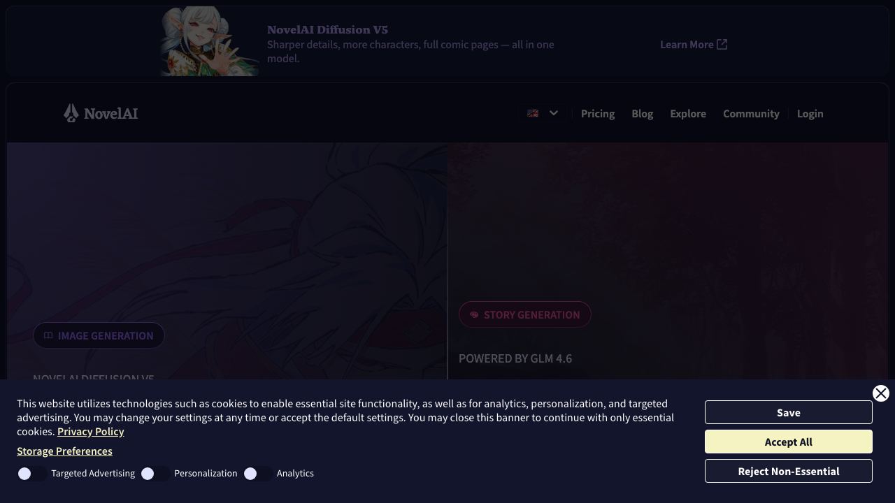 NovelAI 网站截图
