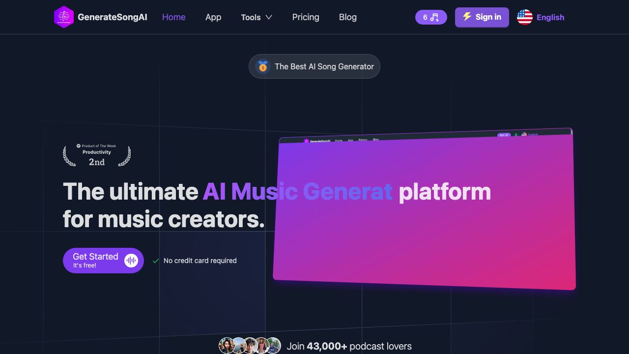 GenerateSong AI 网站截图