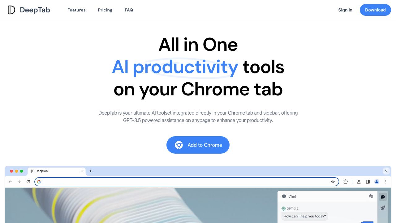 DeepTab website screenshot