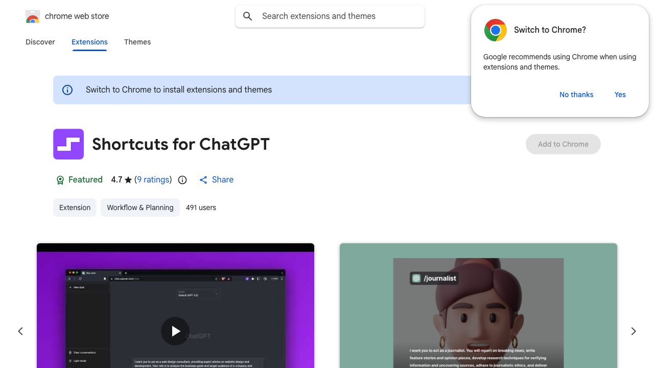Shortcuts for ChatGPT 网站截图