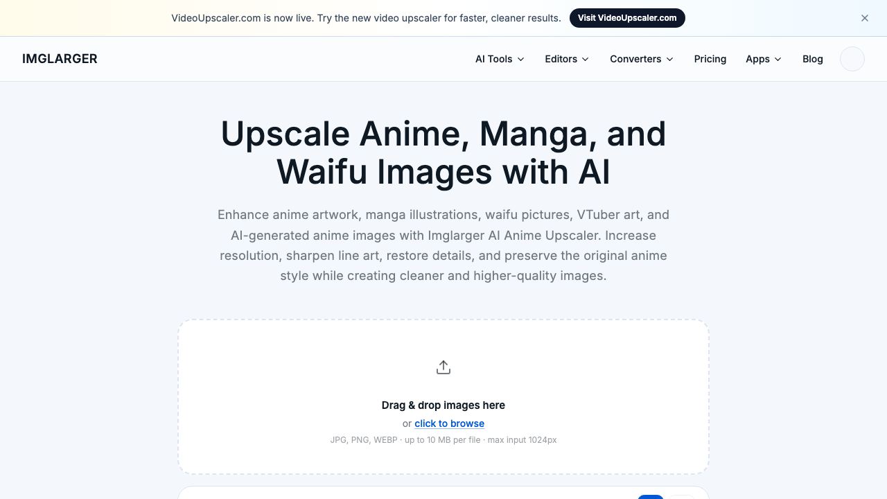 AI Anime 16K on AI Image Enlarger 网站截图
