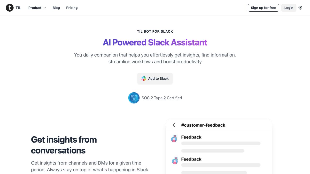 TIL bot for Slack 网站截图