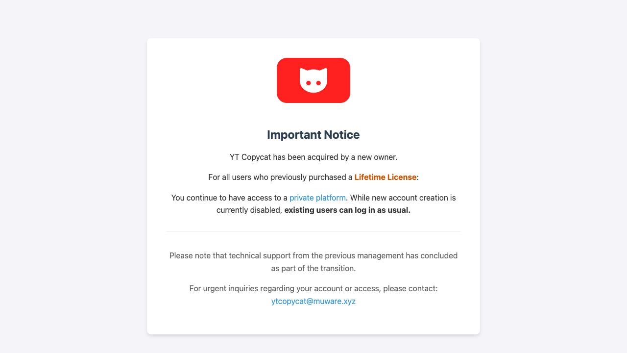 YT Copycat 网站截图