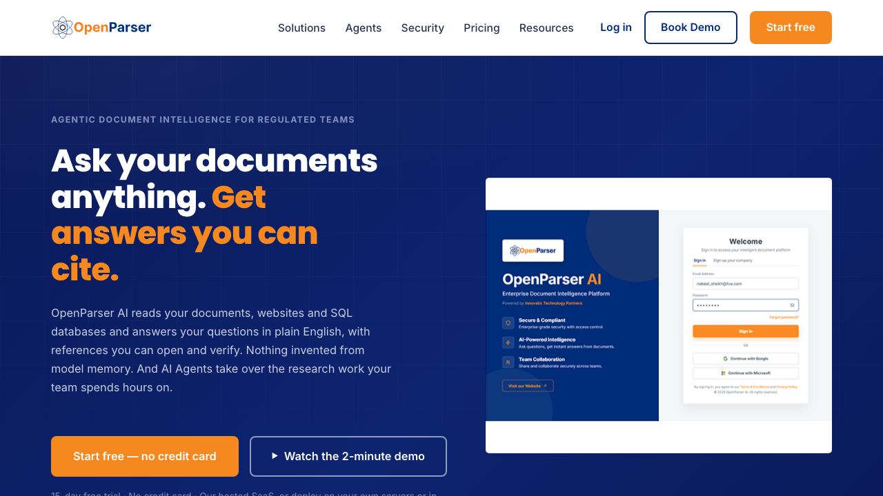 OpenParser.ai 网站截图