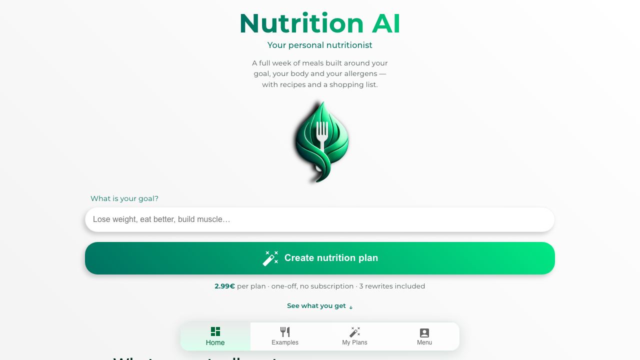 Nutrition AI 网站截图