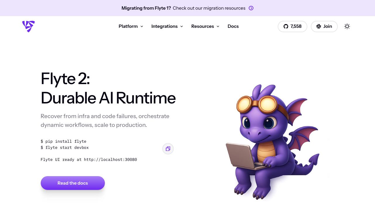 Flyte v1.3.0 website screenshot
