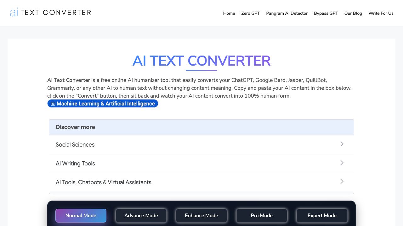 Humanize AI Text Converter 网站截图
