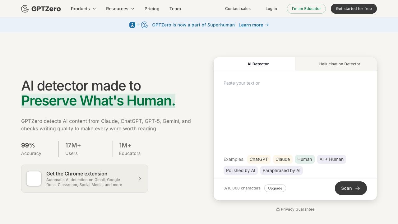 GPTZero website screenshot