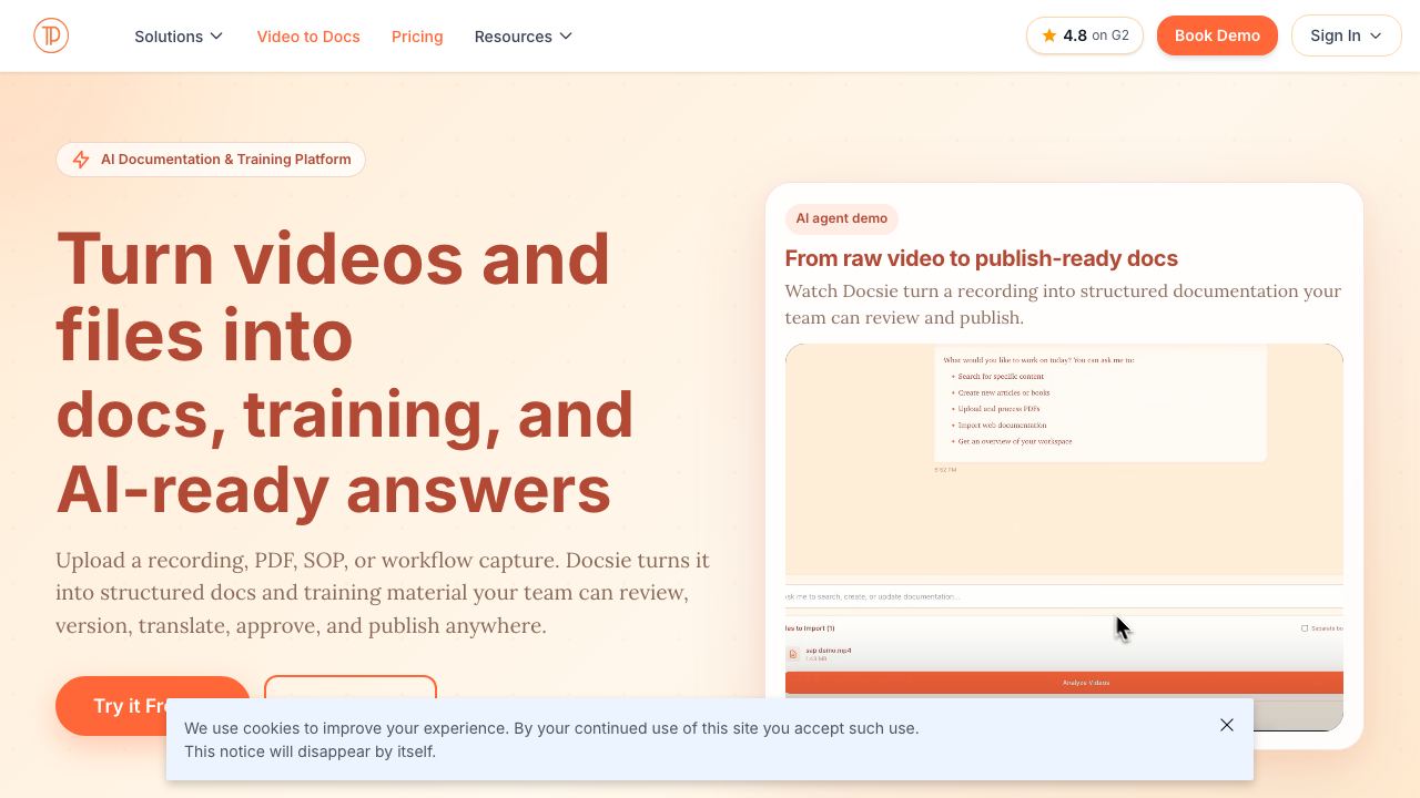 Docsie 2.0 网站截图