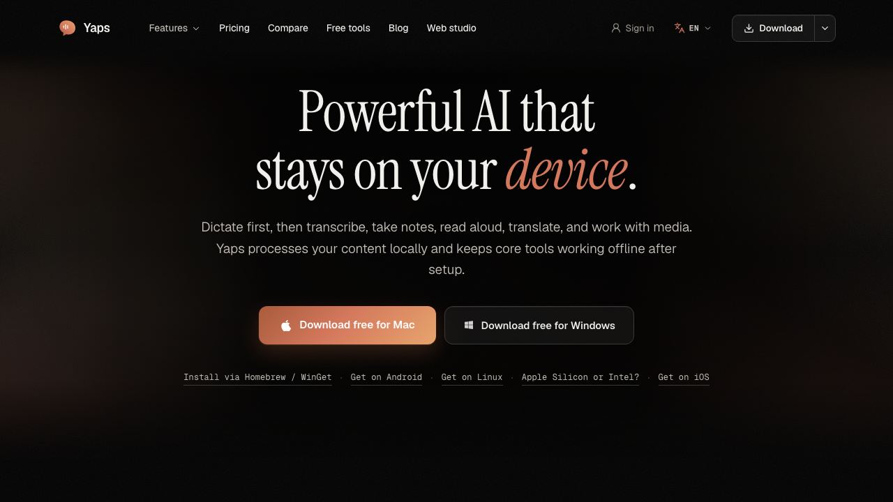 Yaps website screenshot