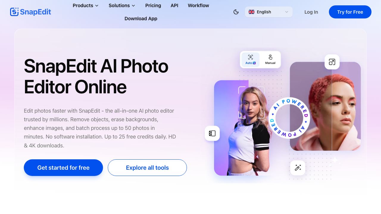 SnapEdit - All-in-one AI Photo Editor 网站截图