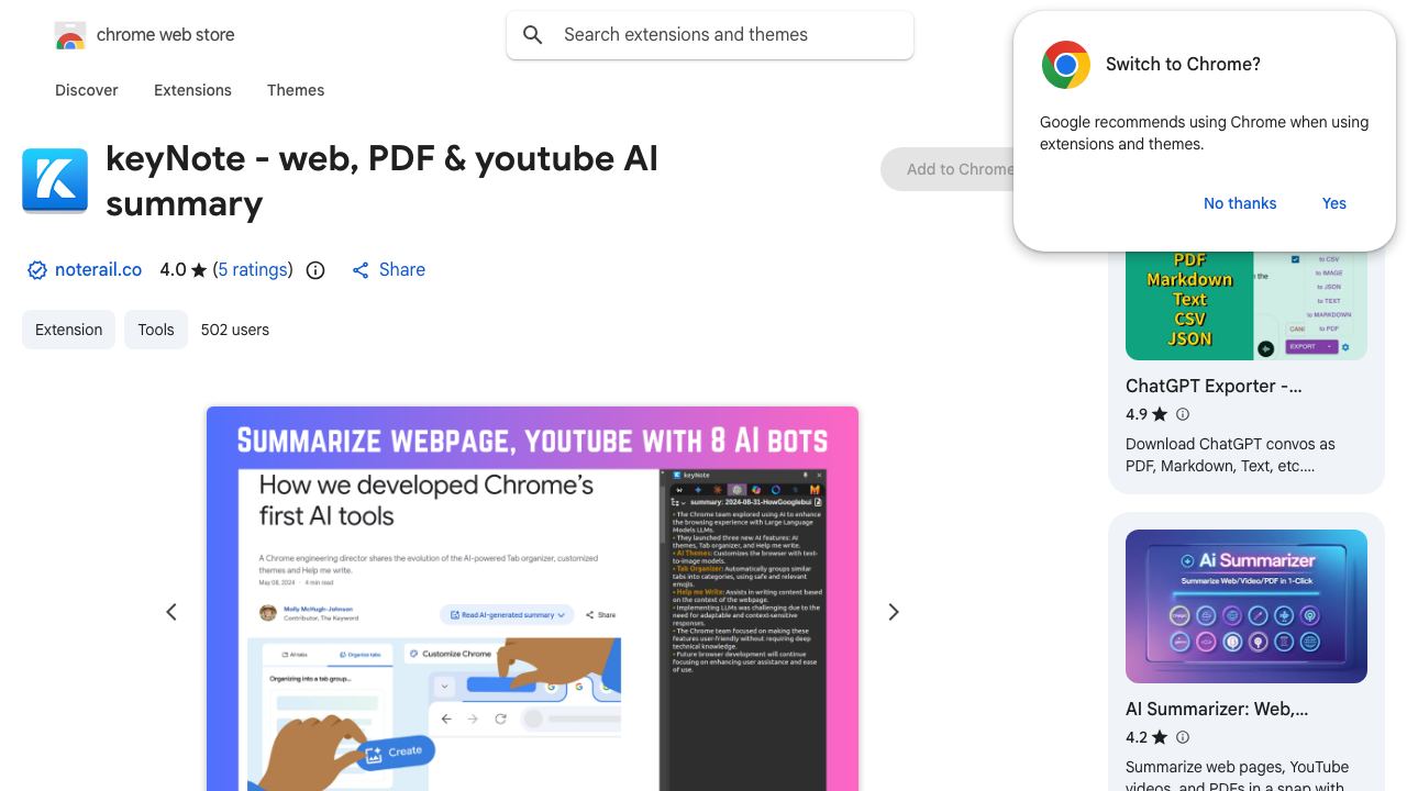 keyNote - web,youtube & pdf AI summarizer 网站截图