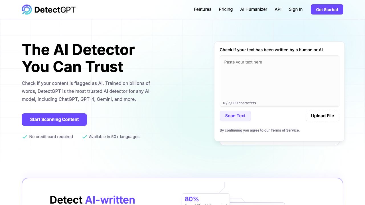 DetectGPT 网站截图