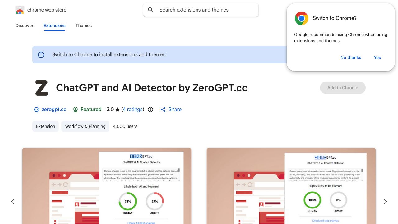 ChatGPT and AI Detector by ZeroGPT.cc 网站截图