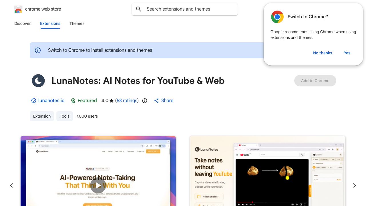 LunaNotes - Take notes on YouTube 网站截图