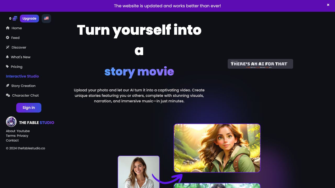 Turn texts into AI-animated stories 网站截图